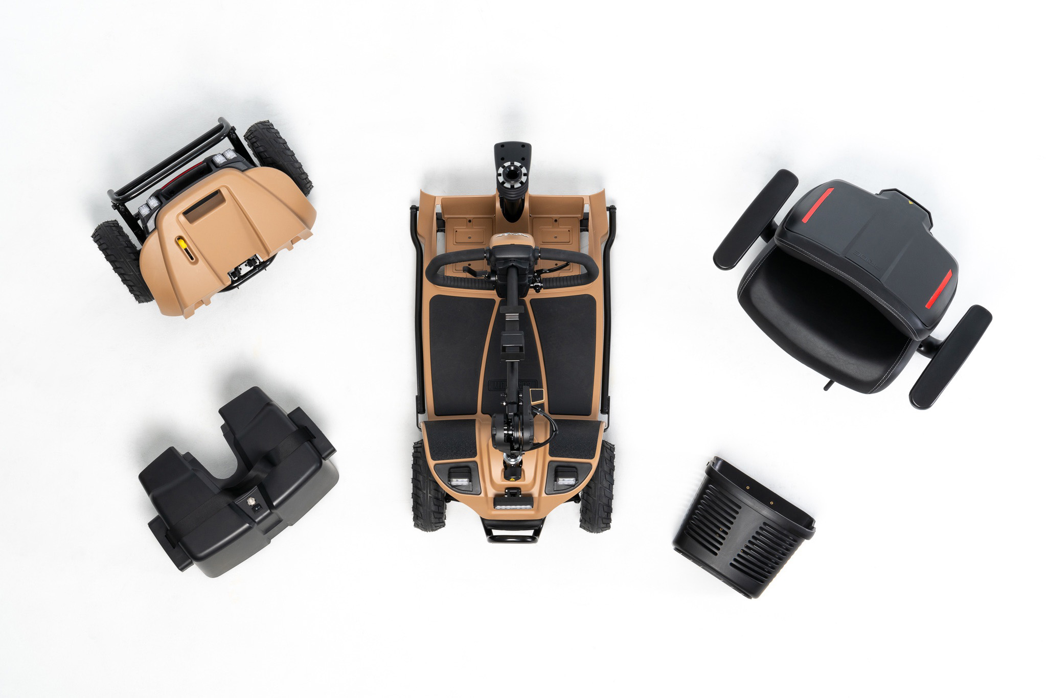 BajaBandit_Tan_Disassembled - Compassion Mobility | Wheelchair Accessible Vans, Trucks & SUVs | Hand Controls | Mobility Scooters | Action Track Chair | Tracked Wheelchair | Automobile Mobility Solutions